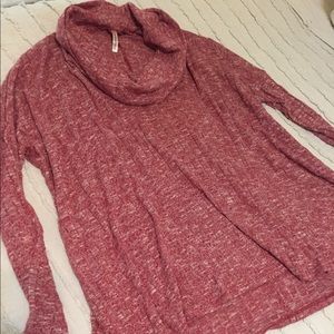 Red marbled cowl neck sweater. Free people style